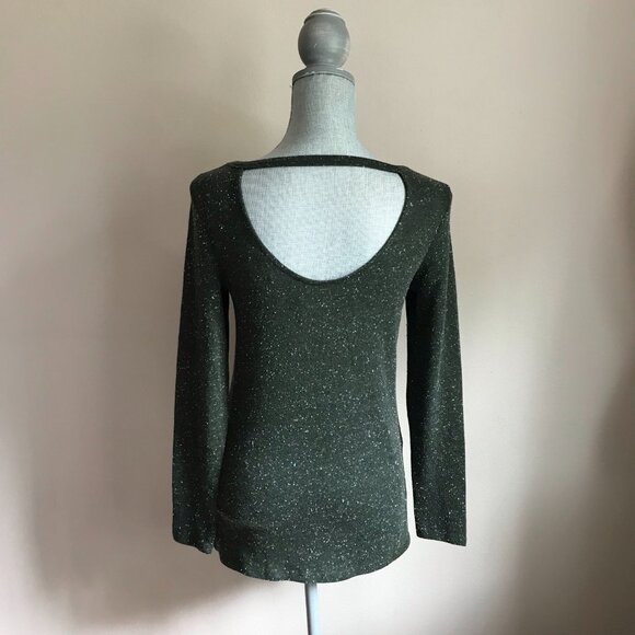 LOFT Cutout Back Tunic Top Sweater - Olive Green Melange - Size XS - Picture 5 of 7